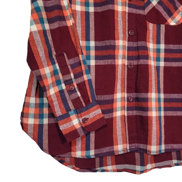 Time & Tru Women's Burgundy Plaid Long Sleeve Button Down Shirt Small (4-6)New - Picture 5 of 11